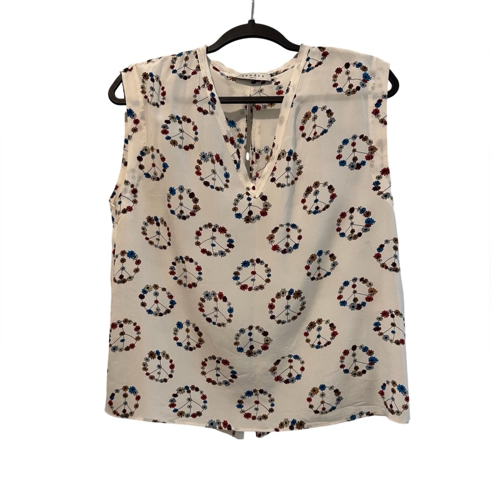 Sandro Silk Blouse, Floral Peace Sign Pattern